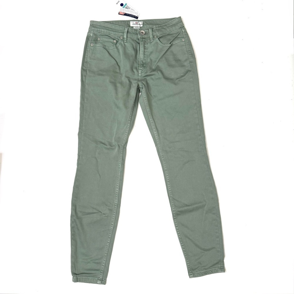 NEW Vineyard Vines High Rise Garment Dyed Skinny Denim Jeans Sage Olive Size 25